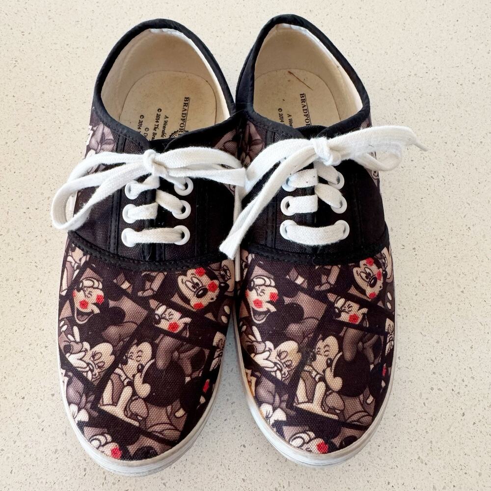 Bradford Exchange Mickey Mouse Lace Sneakers Womens 7.5 Disney Black Off White